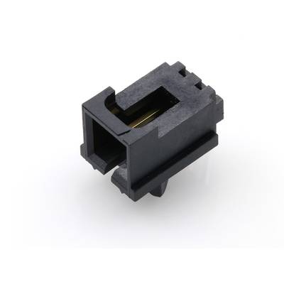 Czarny wtyk z tworzywa sztucznego z prostokątnym otworem, używany do połączeń elektrycznych między urządzeniami.