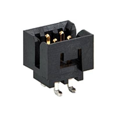 Czarny wtyk z wieloma złotymi stykami, używany do połączeń elektronicznych.