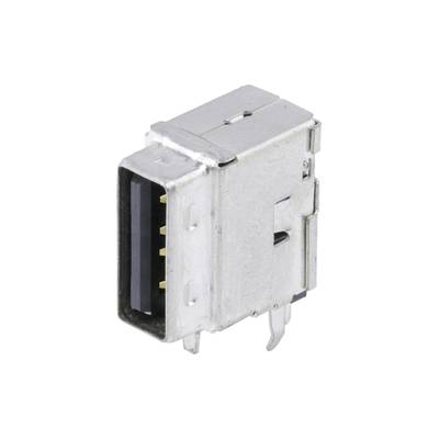 Gniazdo USB Typ-B, prostokątne, metaliczne, z czterema widocznymi stykami, stosowane w podłączeniach do drukarek i starszych urządzeń.