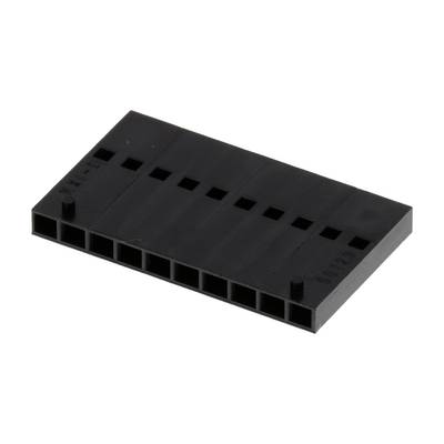 Prostokątna czarna wtyczka plastikowa z wieloma sąsiadującymi ze sobą gniazdami dla elektronicznych pinów.