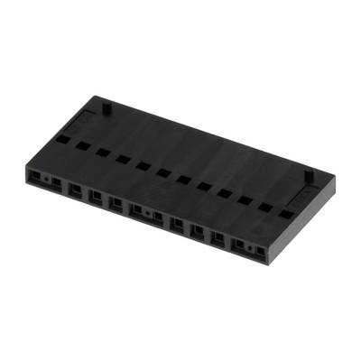 Czarny wtyk z tworzywa sztucznego z 10 prostokątnymi otworami przyłączeniowymi, odpowiedni do połączeń elektronicznych i okablowania.