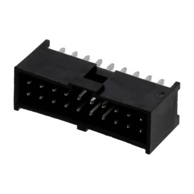 Czarny, prostokątny złącz elektroniczny z dwiema rzędami srebrnych pinów, stosowany do połączeń elektrycznych.