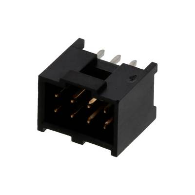 Czarny prostokątny złącze z wieloma metalowymi stykami. Nadaje się do połączeń elektronicznych na płytkach drukowanych.