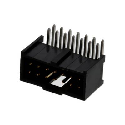 Czarny, prostokątny wtyk z wieloma metalowymi stykami, przeznaczony do połączeń elektronicznych i transmisji danych.