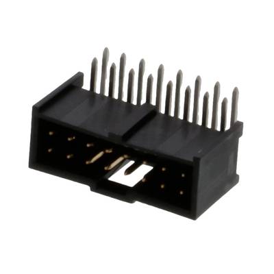 Czarny złącze z dwoma rzędami metalowych pinów, używane w urządzeniach elektronicznych do łączenia komponentów.