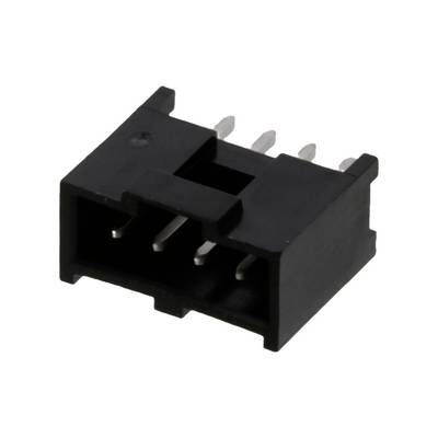 Czarny elektryczny złącz wtykowy o prostokątnym kształcie z czterema stykami, z metalowymi kontaktami widocznymi z boku.