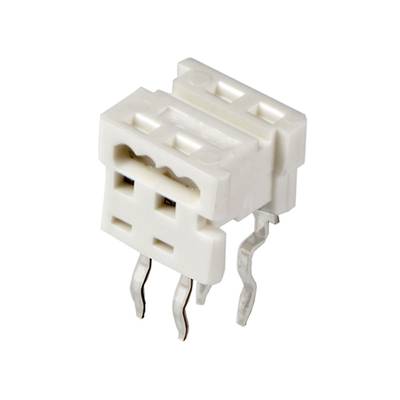 Biały, prostokątny złącze plastikowe z trzema stykami elektrycznymi, stosowane w urządzeniach elektronicznych do łączenia komponentów.