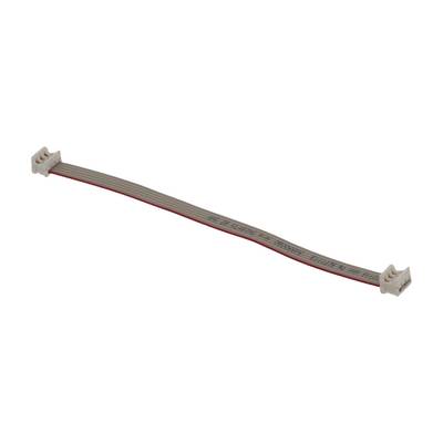 Płaski szary kabel z dwoma białymi złączami na końcach, odpowiedni do połączeń elektronicznych.