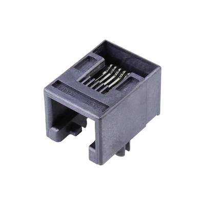 Czarny wtyk sieciowy RJ45 z ośmioma metalowymi stykami, przedstawiony na białym tle.