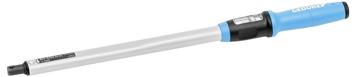 Niebieski i srebrny klucz dynamometryczny z wyświetlaczem cyfrowym na rękojeści, używany do precyzyjnego nakładania określonego momentu obrotowego na elementy mocujące.