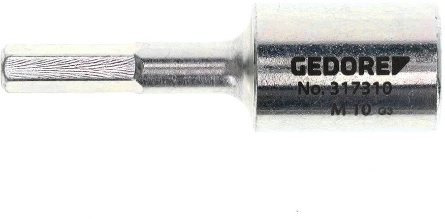 Metalowy bit M10 marki 'Gedore', numer modelu 317310, z rowkowaniem po lewej stronie. Odpowiedni do wkładek narzędziowych i prac precyzyjnych.