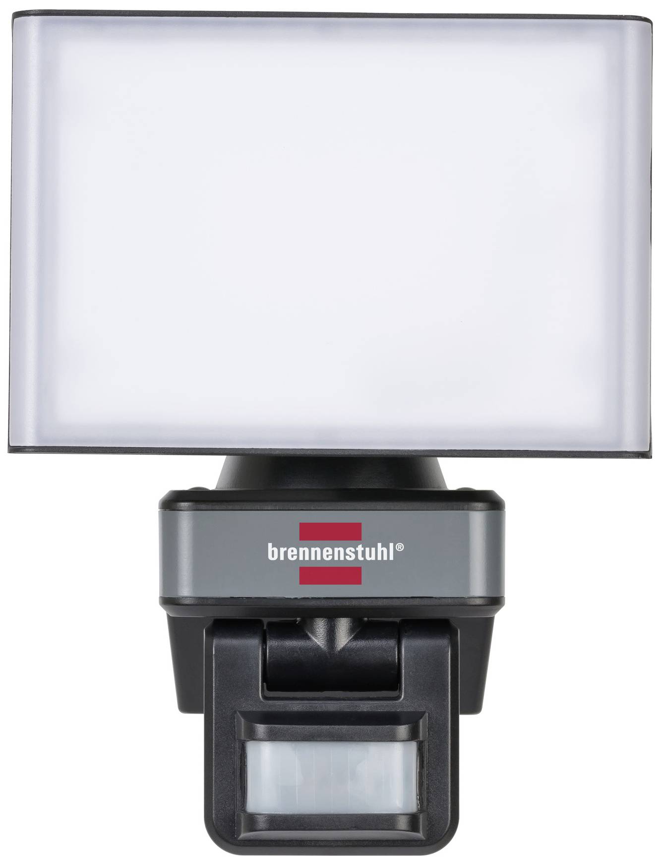 Prostokątny reflektor LED marki 'brennenstuhl' z czujnikiem ruchu umieszczonym od spodu.