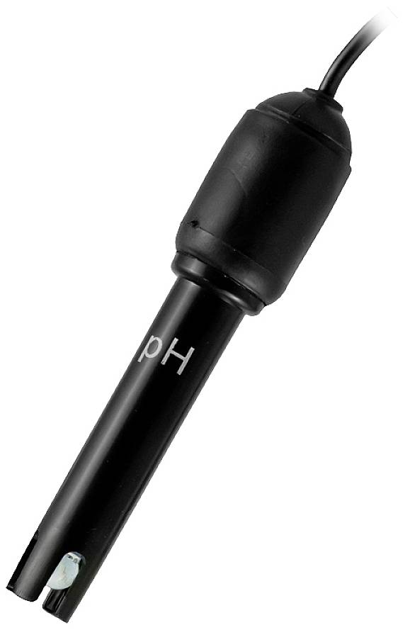 Czarny sensor pH z kablem do pomiaru kwasowości w cieczach.