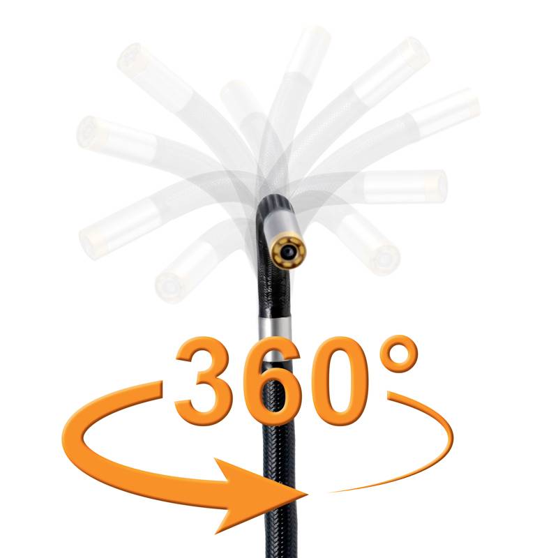 Endoskopowa kamera z elastyczną końcówką, która może obracać się o 360 stopni. Odpowiednia do trudno dostępnych miejsc.