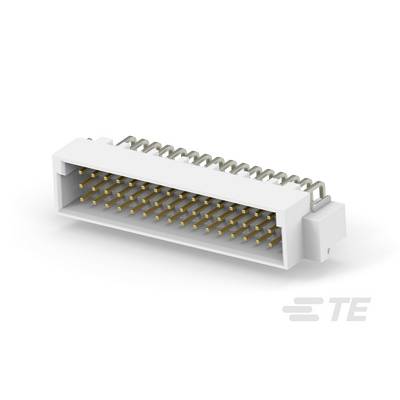 Prostokątny złącze z wieloma złotymi stykami, odpowiednie do zastosowań elektronicznych. Białe tło.