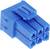 Niebieski sześciopinowy złącze elektryczne z trzema gniazdami pinów u góry i trzema u dołu, wyposażone w mechanizm blokujący po jednej stronie.