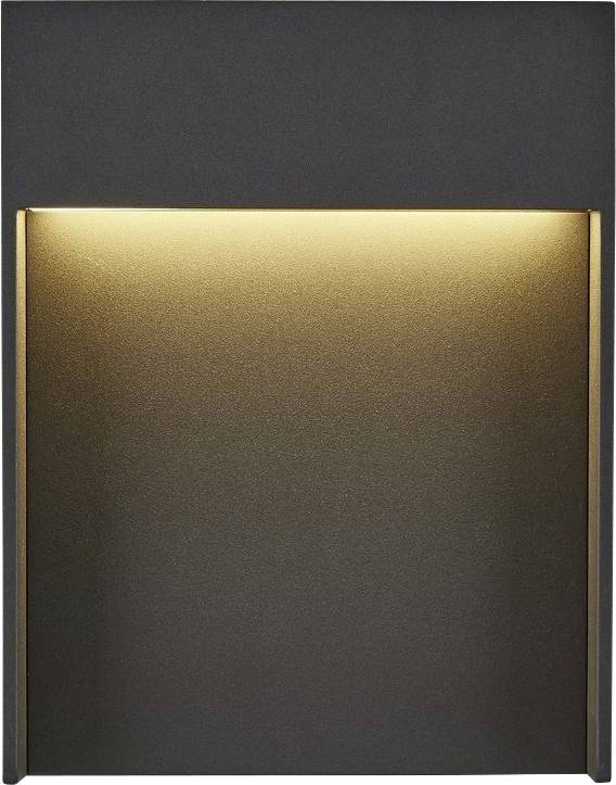 Kwadratowy kinkiet ze złocistą, brązową przednią ścianką, emitujący delikatne, skierowane w dół światło. Idealny do tworzenia kameralnej atmosfery.