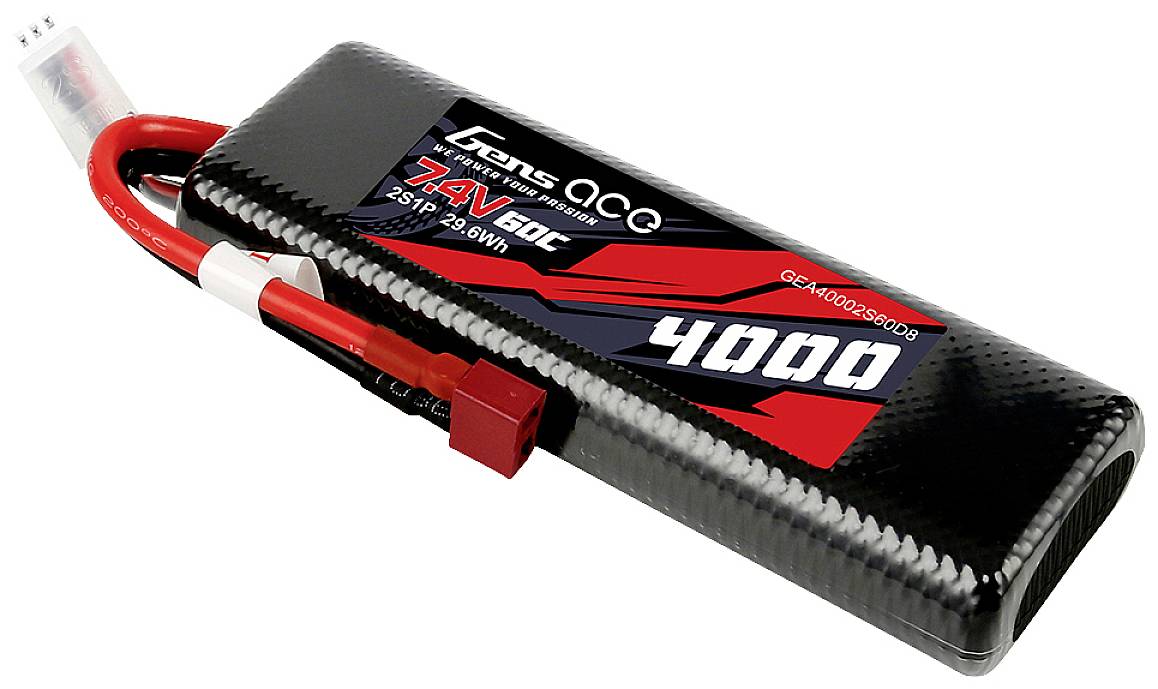 Akumulator LiPo o pojemności 4000 mAh, napięciu 7,4 V, z prądem rozładowania 60C, odpowiedni do modeli zdalnie sterowanych.