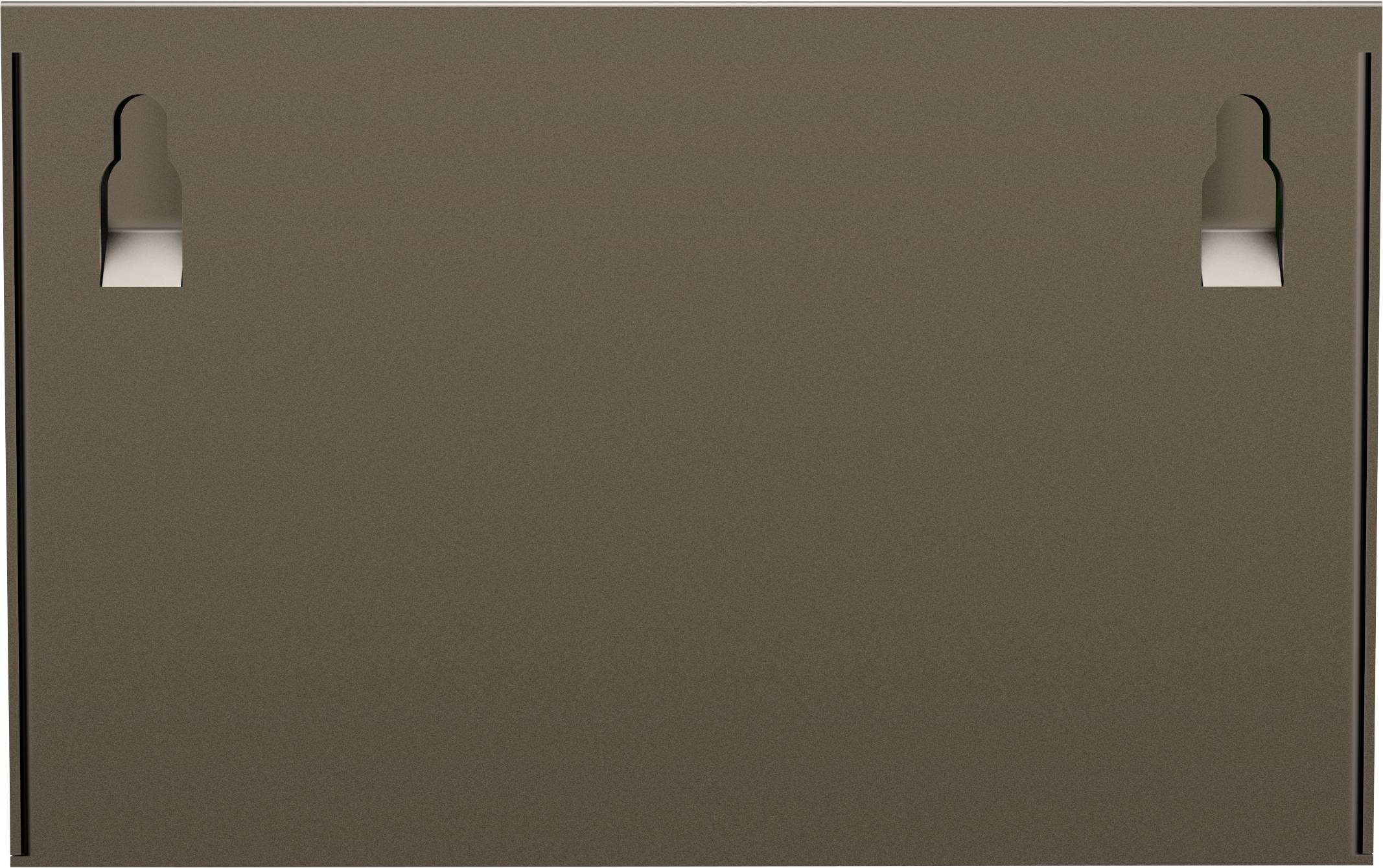 Brązowa tylna strona kartonu z dwoma wyciętymi uchwytami w lewym górnym i prawym górnym rogu.