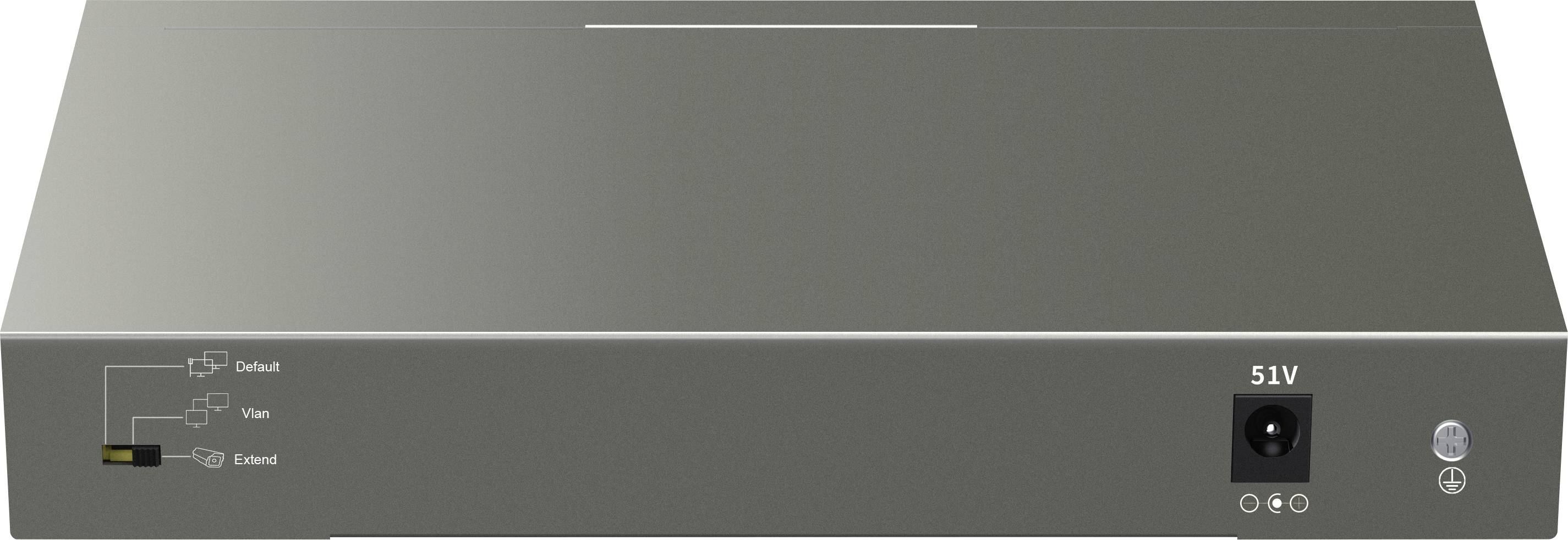 Szare urządzenie elektroniczne z włącznikiem sieciowym, wskaźnikami LED oraz złączem zasilania 51V.