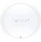 Biały, okrągły router Wi-Fi marki Tenda z zielonym wskaźnikiem LED. Główną cechą jest płaska, dyskretna forma.