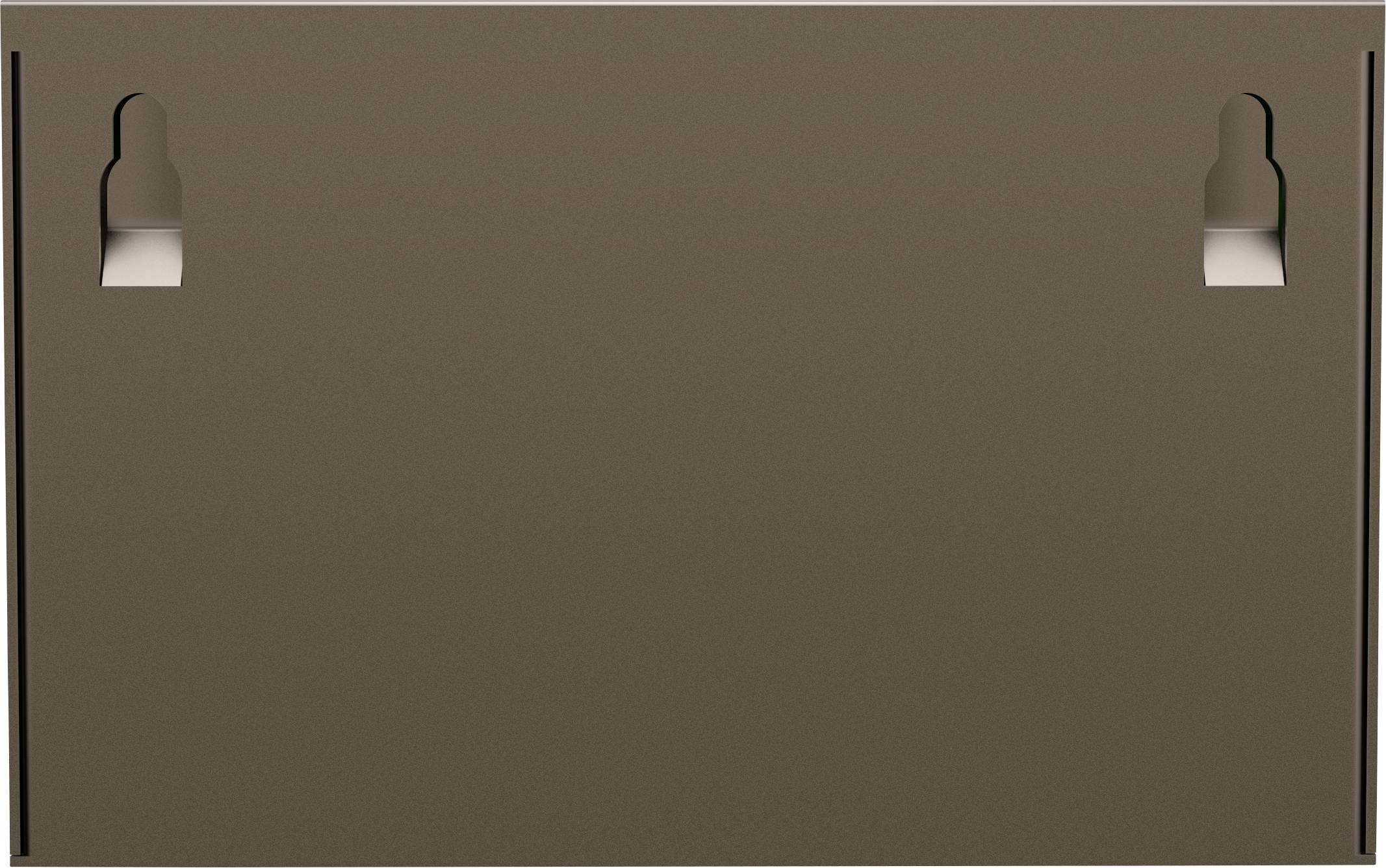 Brązowa metalowa płyta ścienna z dwoma równomiernie rozmieszczonymi, kluczowymi wycięciami do zamocowania na powierzchni.