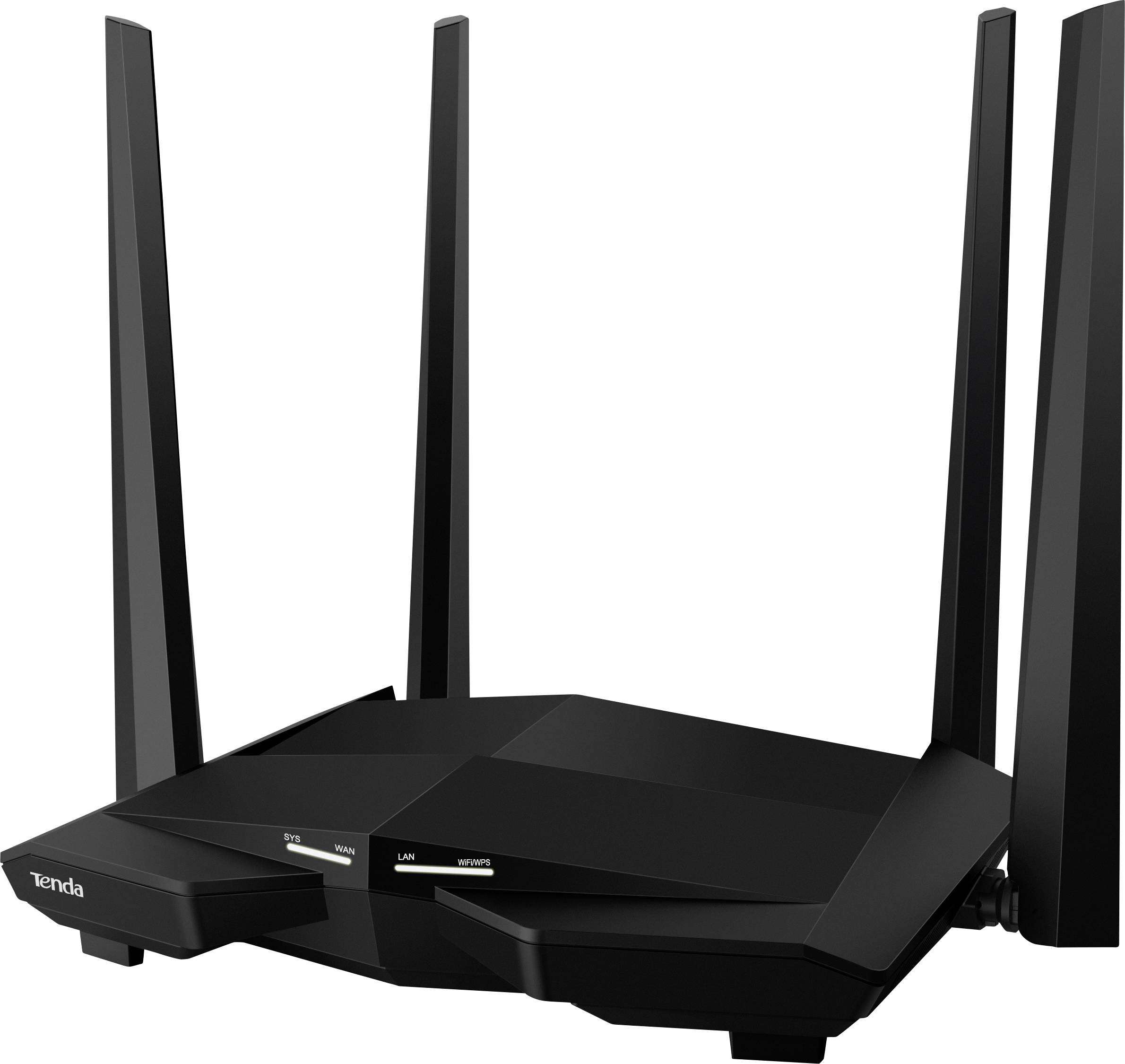 Czarny router Wi-Fi z czterema antenami, odpowiedni do zapewnienia bezprzewodowego połączenia internetowego dla wielu urządzeń.