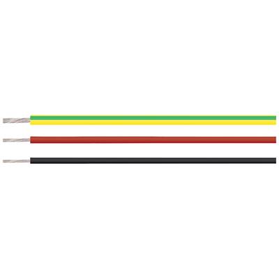 Trzy przewody elektryczne: górny w kolorze żółto-zielonym do uziemienia, środkowy czerwony do przewodzenia prądu, dolny czarny do przewodu neutralnego.