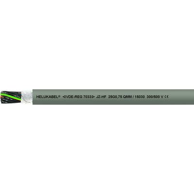 Kabel z czarnym, zielonym, żółtym i czerwonym przewodem. Opis: 'HELUKABEL (VDE REG 7070) I2/1E 2630/75 0,6MM (1500) 300/500 V'.