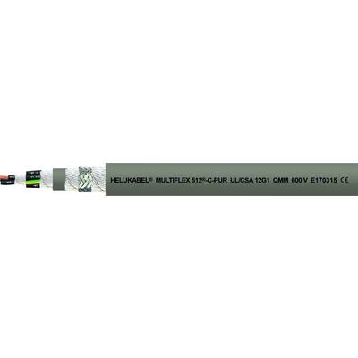 Kabel w przekroju poprzecznym z wieloma izolowanymi przewodnikami i etykietą: 'HELUKABEL MULTIFLEX 512-P-C-PUR UL/CSA 1230 CMM 600V E170315 CE'.