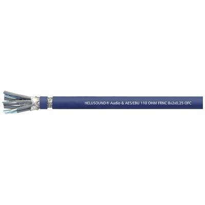 Kabel audio z nadrukiem 'HELUKABEL HELUSOUND® Audio & AES/EBU 110 OHM FMBC 8x2x0,25 OFC', niebieska izolacja, widoczne żyły.