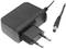 Czarny zasilacz z wtyczką europejską oraz przewodem zakończonym wtyczką okrągłą, przeznaczony do zasilania urządzeń elektronicznych.