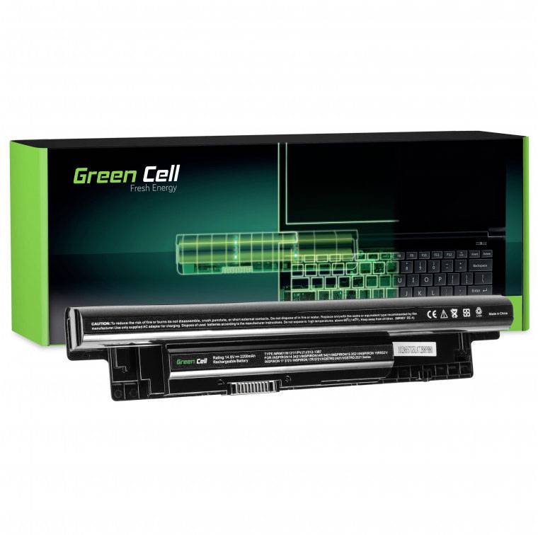 Bateria do laptopa Green Cell przed opakowaniem, które przedstawia nazwę marki i grafikę laptopa.