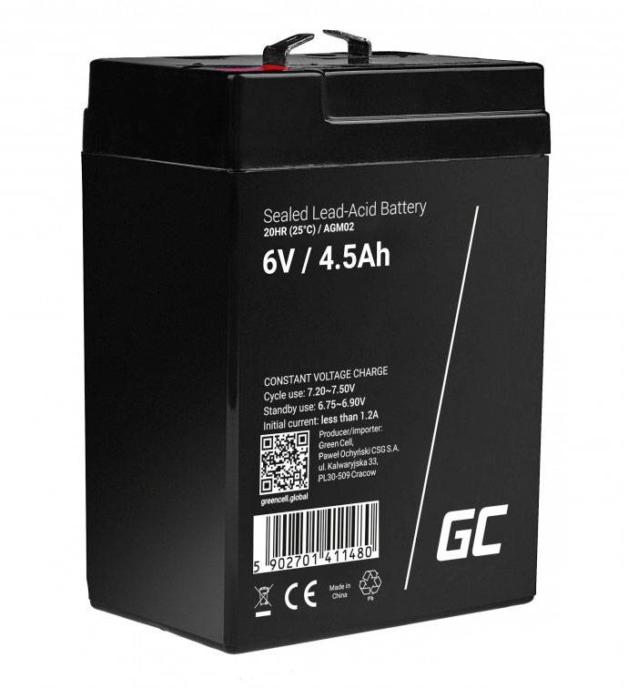 Свинцево-кислотний акумулятор Green Cell AGM02 AGM02, свинцево-гелевий, 6 В, 4,5 Аг