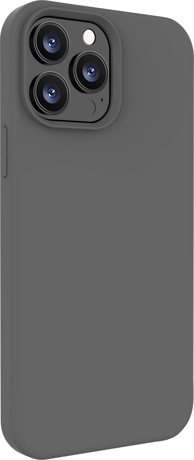 Smartfon z trzema obiektywami aparatu i szarą obudową, widok z góry na tylną część.