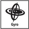 Białe logo żyroskopu na czarnym tle z napisem 'Gyro' poniżej.