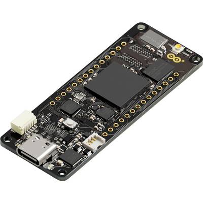 Płytka mikrokontroletra z gniazdem USB-C, różnymi układami scalonymi i elementami elektronicznymi na czarnej płytce drukowanej.