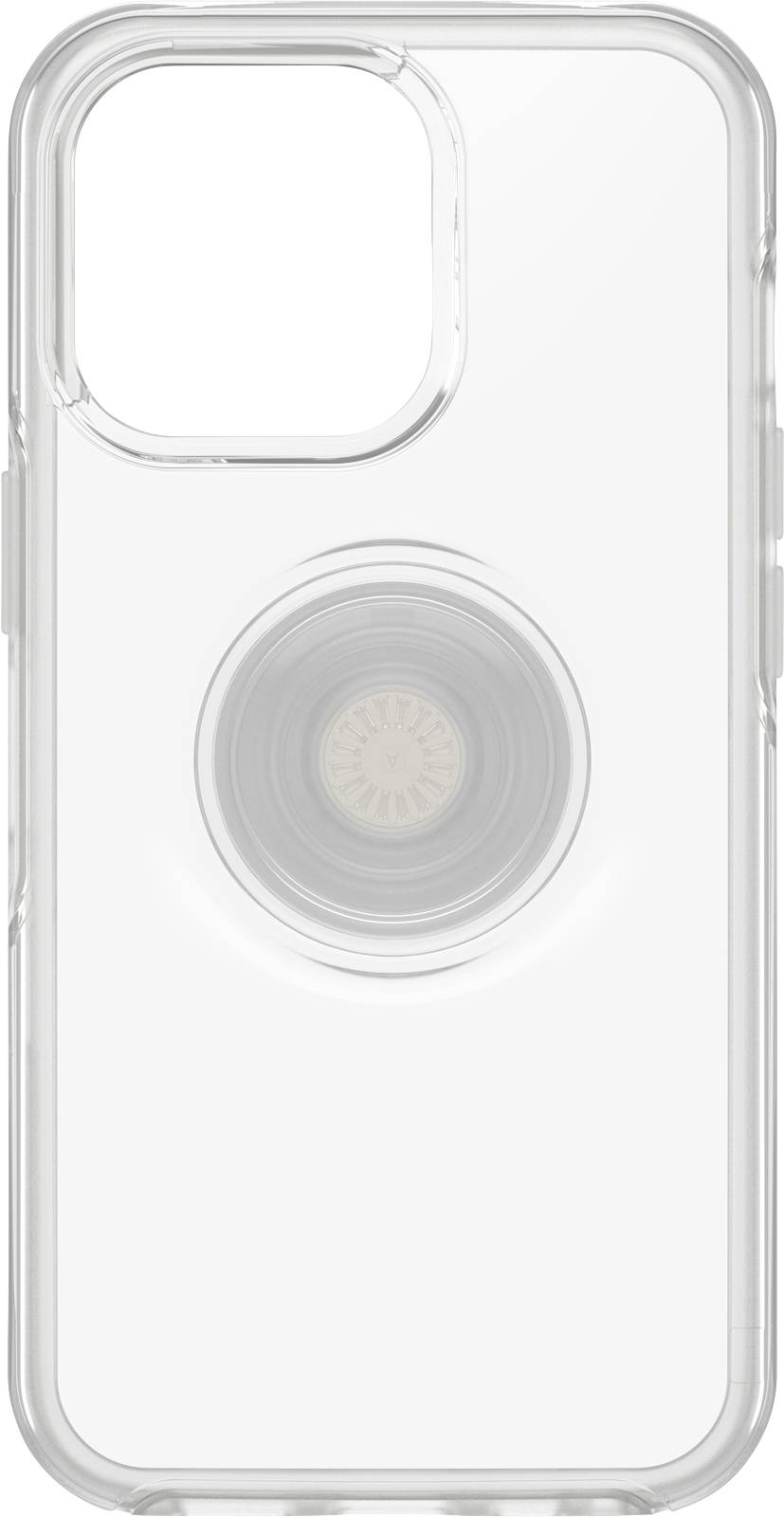 Przezroczyste etui na telefon komórkowy z okrągłym uchwytem PopSocket pośrodku.