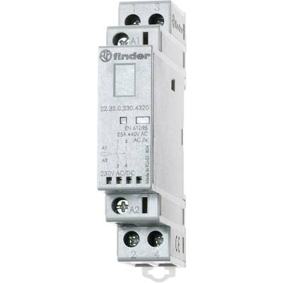 Przekaźnik elektromagnetyczny z zamontowaną podstawą; numer modelu: 22.32.0.230.4320; odpowiedni dla 230V AC/DC; widoczne możliwości podłączenia A1 i A2.