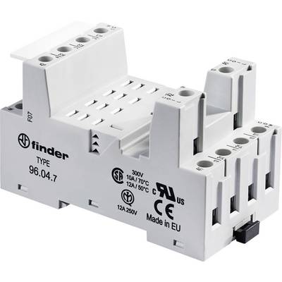 Elektryczny gniazdo przekaźnika marki Finder, typ 96.04.7, odpowiednie dla 300V, 10A/70°C, 12A/50°C. Wyprodukowane w UE.
