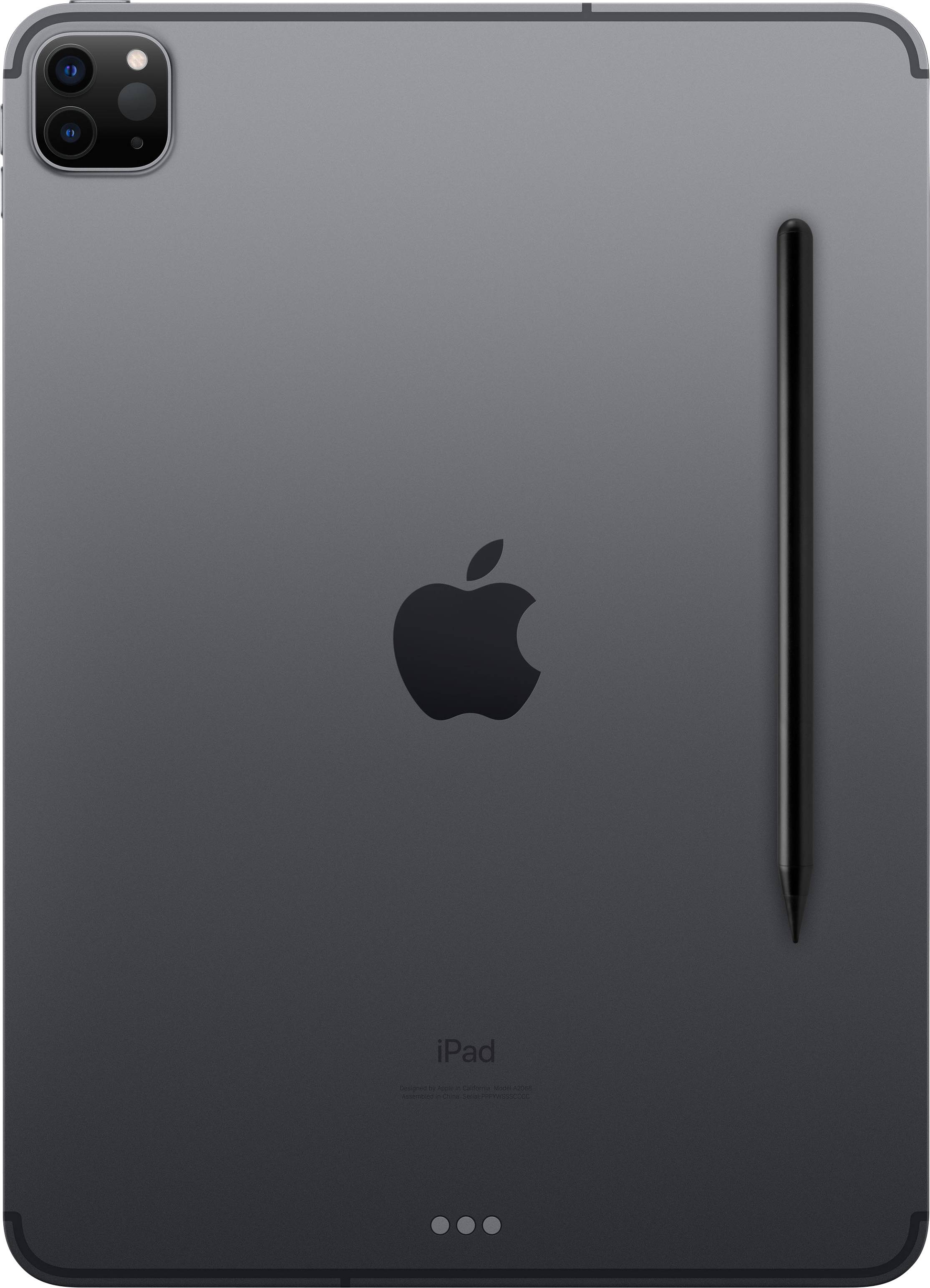 Tylna strona tabletu z uchwytem na rysik i logo Apple pośrodku.