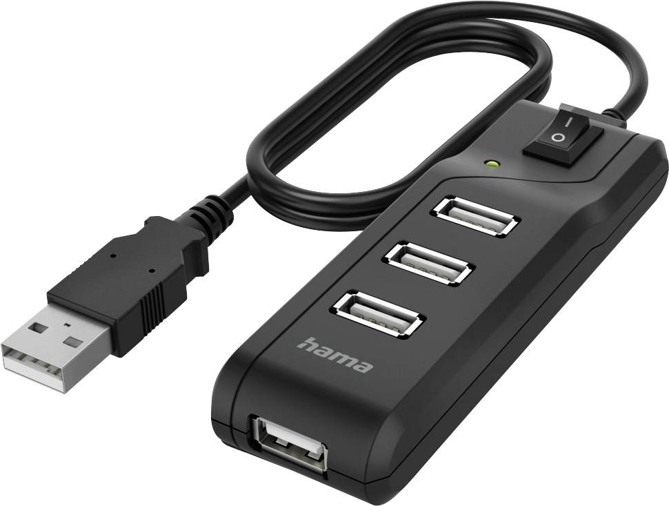 USB-хаб Hama 00200118, 4 порти USB-A, USB 2.0, 480 Мбіт/с, чорний