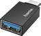 Czarny adapter USB-C z portem USB-A w kolorze niebieskim, marki Hama.