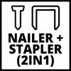 Gwoździarka + Zszywacz (2w1) z symbolami gwoździa i zszywacza.