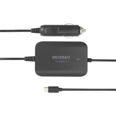 Ładowarka Voltcraft VC100WC-3 z wtyczką samochodową i kablem USB-C.