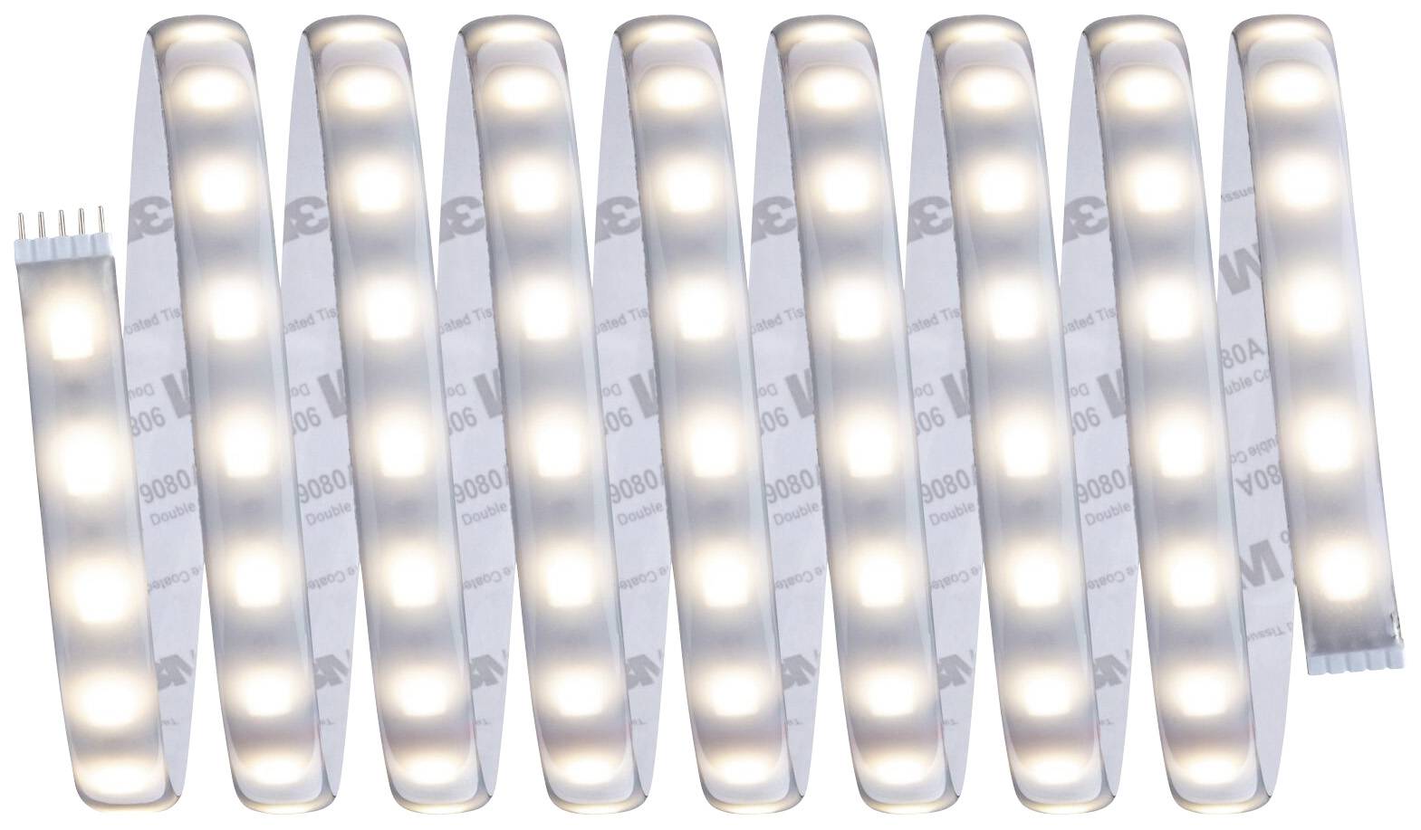 Listwa LED z dziewięcioma jasnymi, równomiernie rozmieszczonymi światłami na elastycznym pasku, nadająca się do dekoracyjnego lub funkcjonalnego oświetlenia.