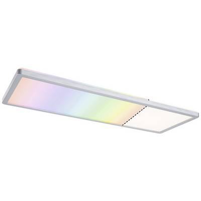 Lampa sufitowa LED o prostokątnym kształcie z efektem tęczy po lewej stronie oraz białym wykończeniem po stronie prawej.