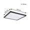 Kwadratowa lampa sufitowa LED w kolorze czarnym o wymiarach 293 mm x 293 mm x 28 mm. Idealna do nowoczesnych wnętrz.