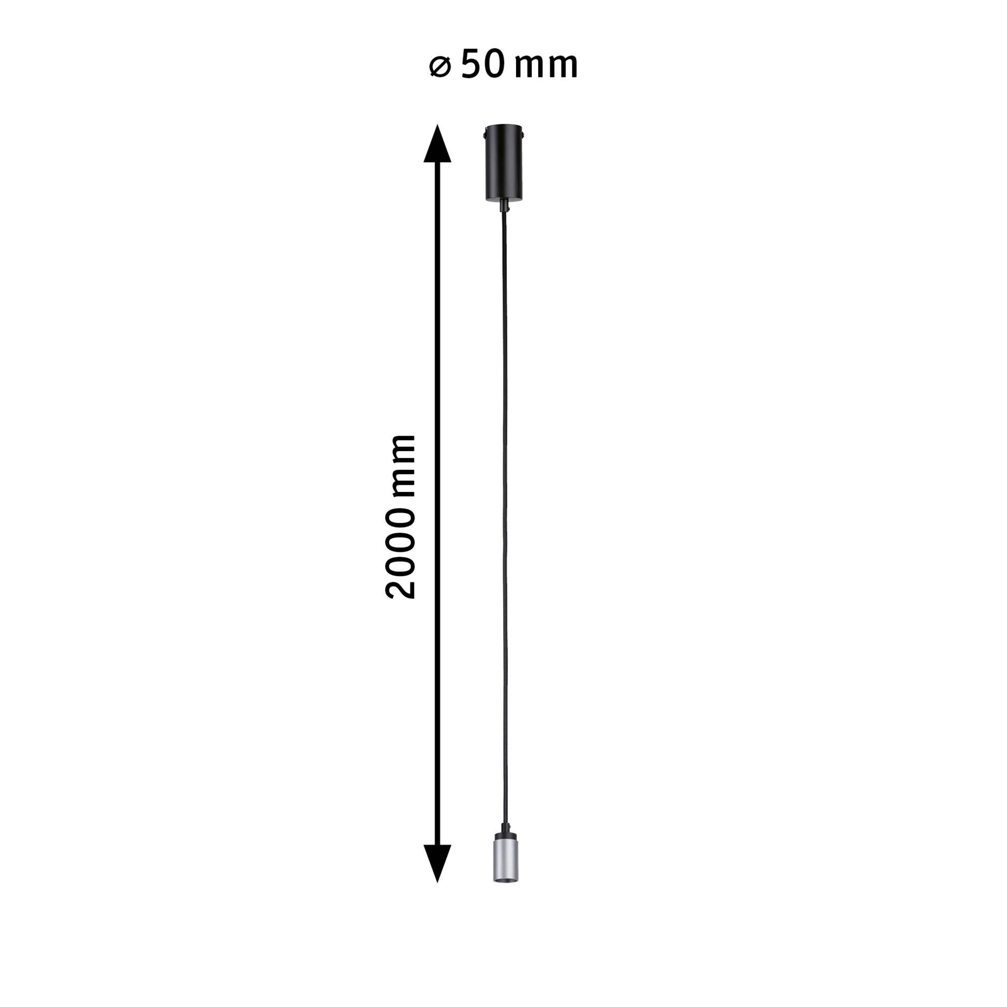 Lampa wisząca z cienkim przewodem, całkowita długość 2000 mm, średnica 50 mm.