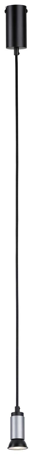 Czarna lampa wisząca o smukłej, długiej zawieszce i nowoczesnym, minimalistycznym designie.